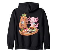Cute Capybara Axolotl Sushi Nigiri Bubble Tea Anime Food Zip Hoodie