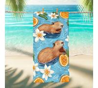 Cute Capybara Beach Towel Turquoise Water Lilies Quick Dry Soft Sand Free Oversized Lightweight Picnic Blanket, Ideal for Pool Travel Vacation Essentials 62x31 Inch