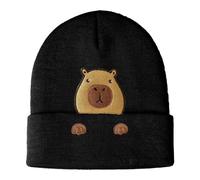 Cute Capybara Beanie Hat for Women, Embroidered Animal Knit Beanie, Soft Stretchy Winter Hat Gift for Capybara Lovers Black