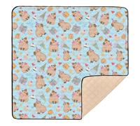 Cute Capybara Birthday Party Baby Play Mat for Floor, 50x50 inch Playpen Mat,Thicken Soft Non-Slip Tummy Time Mat for Toddlers and Infants