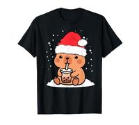 Cute Capybara Boba Santa Hat Christmas Kawaii Xmas Kids T-Shirt