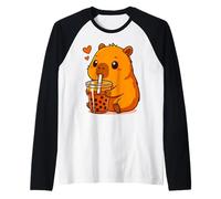 Cute Capybara Bubble Tea Boba Kawaii Drinking Milk Tea Raglan Baseball Tee