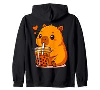 Cute Capybara Bubble Tea Boba Kawaii Drinking Milk Tea Zip Hoodie
