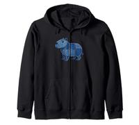 Cute Capybara Cartoon Denim Patchwork Patch Art Zip Hoodie