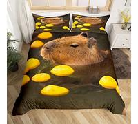 Cute Capybara Comforter Cover Single Size,Capybara Bathing in Hot Springs Bedding Set Mouse Rodent Animal Duvet Cover for Kids Teens,Funny Wildlife Quilt Cover 2 Pieces,Capybara Gifts for Men Women