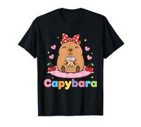 Cute Capybara Coquette Bow with Boba Bubble Tea for Girls T-Shirt