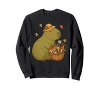 Cute Capybara Cottagecore Foraging Mushroom Basket and Bees Sweatshirt
