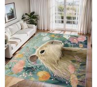 Cute Capybara Door Mat Indoor, Washable Flowers Kids Kawaii Capybara Rug 40 x 60 cm, Non Slip Low Pile Area Rugs for Entrance, Kitchen, Bedroom, Home Decor QAZ61