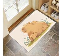 Cute Capybara Door Mats 60 X 90 Cm, Washable Indoor Doormat Tpr Non-Slip, Dirt Trapper Front Door Mat Inside, Animal Illustration Super Absorbent Entrance Rug For Entryway, Pets And Dogs - Beige