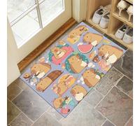 Cute Capybara Door Mats Indoor Doormat Washable For Pets Door Matts Duty Non-Slip Entrance Mat Super Absorbent Front Doormat, Cartoon Animals For Kitchen Bathroom Blue, 45 X 75 Cm