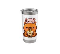 Cute Capybara Drinking Boba Kawaii Axolotl Bubble Tea Stainless Steel Insulated Tumbler