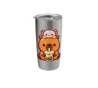 Cute Capybara Drinking Boba Kawaii Axolotl Bubble Tea Stainless Steel Insulated Tumbler