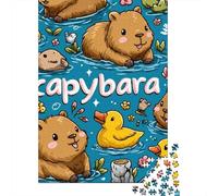 Cute Capybara & Duck Pond Jigsaw Puzzles Puzzle for Adults Kids. 1000 Pieces Whimsical Challenge Toy Educational Game Home Decoration for Educational Games Gifts 52x38cm/1000pcs