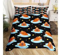 Cute Capybara Duvet Cover Kawaii Animal Comforter Cover Double, Brown Bassuper King Capybara Bedding Set for Kids Girls Boys Teens Watercolor Soft Bedspread Cover for All Season with 2 Pillowcases
