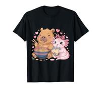 Cute Capybara Eating Ramen and Axolotl Drinking Boba Kawaii T-Shirt