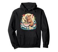 Cute Capybara Eating Ramen Bowl Waves Eggs Pullover Hoodie