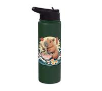 Cute Capybara Eating Ramen Bowl Waves Eggs Stainless Steel Insulated Water Bottle