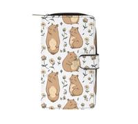 Cute Capybara Flowers Long Zippered Pouch Slim Clutch Organizer Purse Money and Credit Card Holder for Men Women