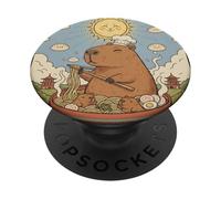 Cute Capybara Funny Graphic Kawaii Ramen And Sun Tarot PopSockets Adhesive PopGrip