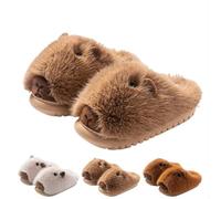 Cute Capybara Fuzzy Slippers for Women, Plush Capybara Slippers Warm Winter Wear Home Cozy Soft Stuff Indoor Shoes (Khaki A, M, Adult, Women, 5, Numeric Range, UK Footwear Size System, 6, Medium)