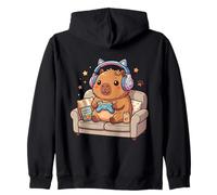 Cute Capybara Gamer Kawaii Gaming Aesthetic Chill Vibes Zip Hoodie