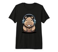 Cute Capybara Gamer with Headset Gaming Premium T-Shirt