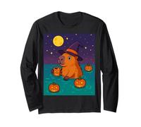 Cute Capybara Halloween Night with Spooky Pumpkins Long Sleeve T-Shirt