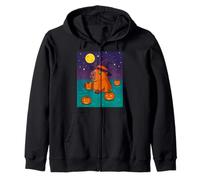 Cute Capybara Halloween Night with Spooky Pumpkins Zip Hoodie