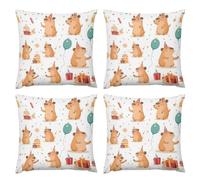 Cute Capybara Happy Birthday 4 Pack Cozy Plush Pillowcase 24 "x24 "