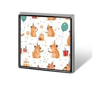 Cute Capybara Happy Birthday Unisex Novelty Brooches & Pins Square Metal Lapel Badge for Clothing Shawl Hat