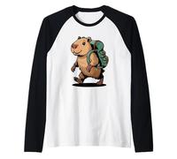 Cute Capybara Hiker Backpacking Camping Adventure Raglan Baseball Tee
