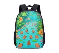 Cute Capybara Illustration 17 Inch Backpack Vibrant Tropical Water Lily Print Kids School Bag for Teens (08)