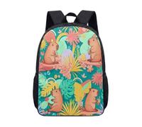 Cute Capybara Illustration 17 Inch Backpack Vibrant Tropical Water Lily Print Kids School Bag for Teens (09)