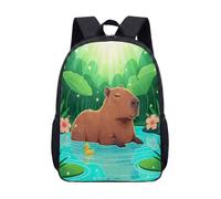 Cute Capybara Illustration 17 Inch Backpack Vibrant Tropical Water Lily Print Kids School Bag for Teens (06)