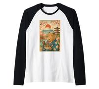 Cute Capybara in Kimono Eating Takoyaki Sakura Mt Fuji Japan Raglan Baseball Tee