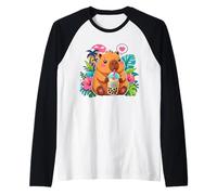 Cute Capybara Kawaii Anime Drinking Bubble Tea Lover Girls Raglan Baseball Tee