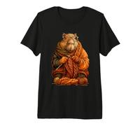 Cute Capybara Knitting Cozy Autumn Animal Art Fall Aesthetic Premium T-Shirt