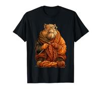 Cute Capybara Knitting Cozy Autumn Animal Art Fall Aesthetic T-Shirt