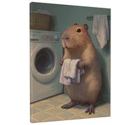 Cute Capybara Laundry Canvas Wall Art, Warm Brown Animal Print, Fanciful Home Decor for Living Room, Bedroom, Bathroom, Laundry Room 8x10 Inch
