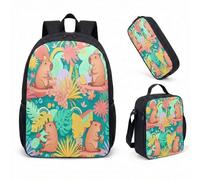 Cute Capybara Lotus Flower 17 Inch Backpack Set 3 Piece School Bag for Kids Teens Printed Graphic Tropical Design (09)