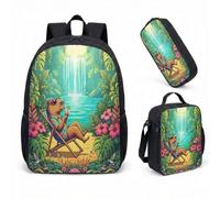 Cute Capybara Lotus Flower 17 Inch Backpack Set 3 Piece School Bag for Kids Teens Printed Graphic Tropical Design (15)