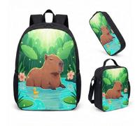 Cute Capybara Lotus Flower 17 Inch Backpack Set 3 Piece School Bag for Kids Teens Printed Graphic Tropical Design (06)