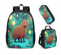 Cute Capybara Lotus Flower 17 Inch Backpack Set 3 Piece School Bag for Kids Teens Printed Graphic Tropical Design (02)