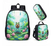 Cute Capybara Lotus Flower 17 Inch Backpack Set 3 Piece School Bag for Kids Teens Printed Graphic Tropical Design (11)