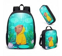Cute Capybara Lotus Flower 17 Inch Backpack Set 3 Piece School Bag for Kids Teens Printed Graphic Tropical Design (16)