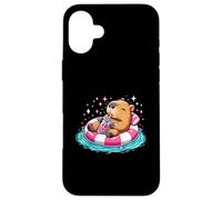 Cute Capybara On Pool Float Drinking Bubble Tea Lover Girls Case for iPhone 16 Plus