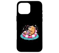 Cute Capybara On Pool Float Drinking Bubble Tea Lover Girls Case for iPhone 16 Pro Max