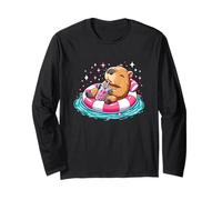 Cute Capybara On Pool Float Drinking Bubble Tea Lover Girls Long Sleeve T-Shirt
