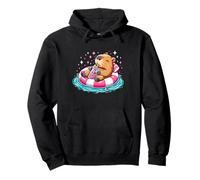 Cute Capybara On Pool Float Drinking Bubble Tea Lover Girls Pullover Hoodie