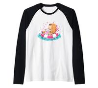 Cute Capybara On Pool Float Drinking Bubble Tea Lover Girls Raglan Baseball Tee